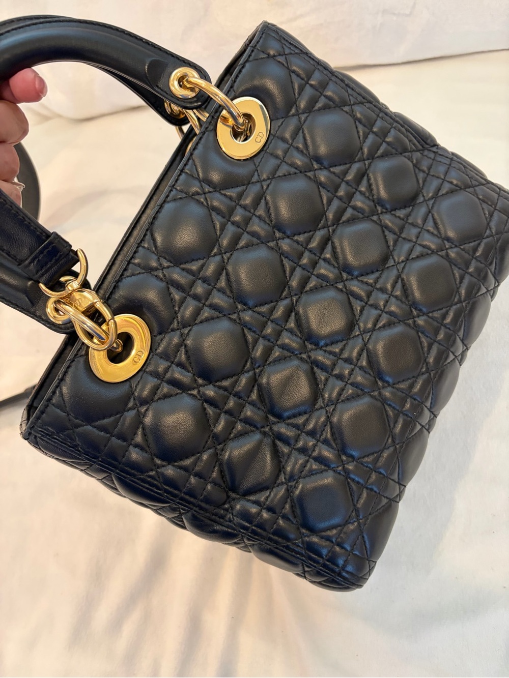 Christian Dior Lady Dior Medium Black Cannage Lambskin Gold Hardware Top Bag - Picture 4 of 16